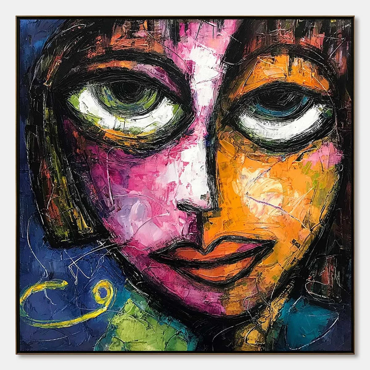 KALEIDOSCOPE SOUL: Colorful Abstract Impasto Portrait Oil Painting on Canvas | hanging in living room, Abstract wall art