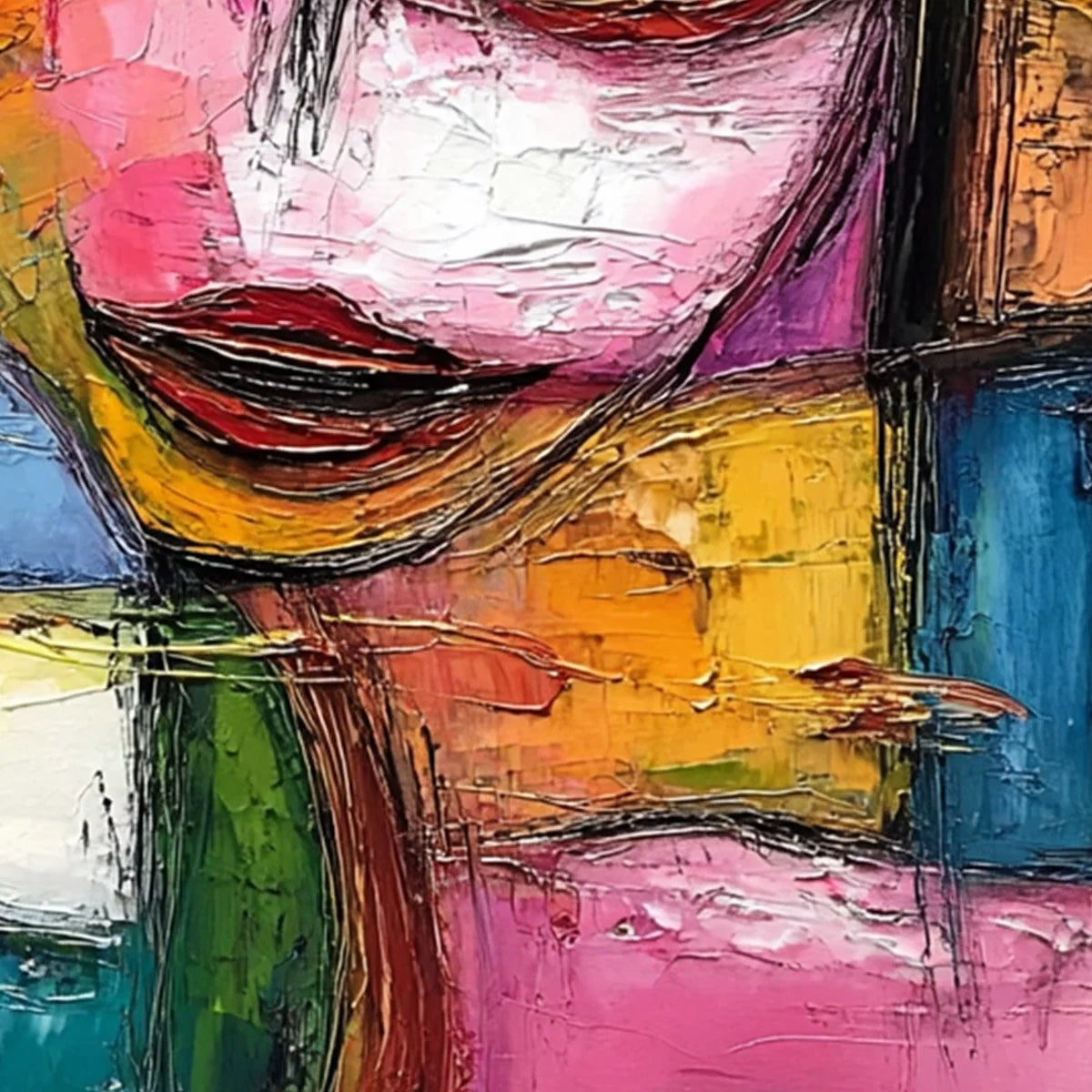 KALEIDOSCOPE SOUL: Colorful Abstract Impasto Portrait Oil Painting | rolled canvas, ready for custom framing