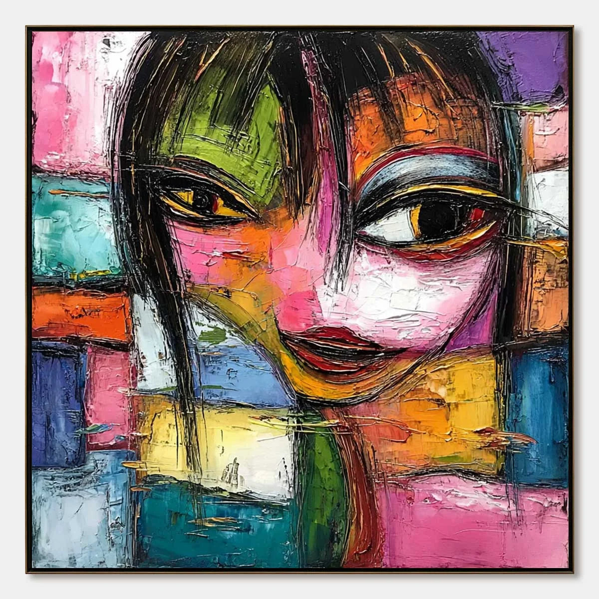 KALEIDOSCOPE SOUL: Colorful Abstract Impasto Portrait Oil Painting | hanging in living room, Abstract wall art
