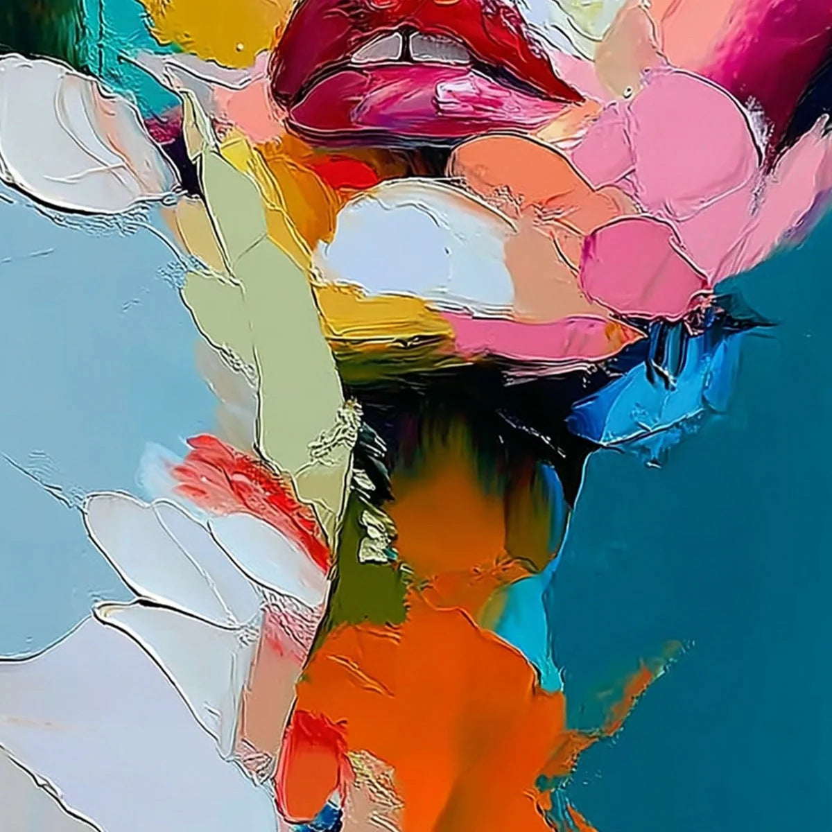 KALEIDOSCOPE SOUL: Colorful Abstract Impasto Portrait Oil Painting | rectangular format, hand-painted canvas edge