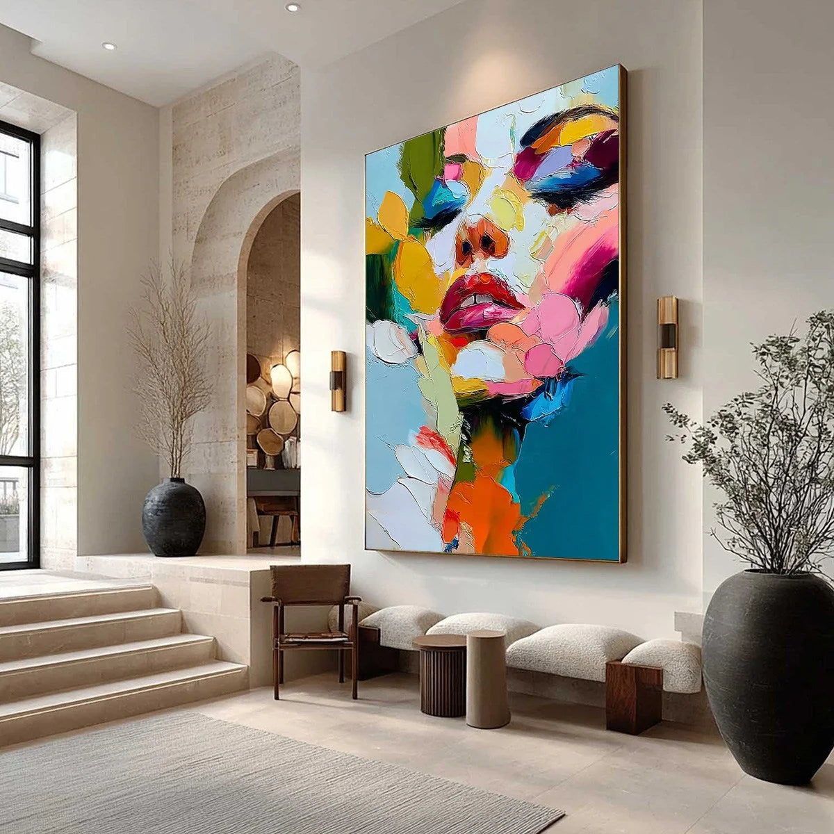 KALEIDOSCOPE SOUL: Colorful Abstract Impasto Portrait Oil Painting | Abstract mood, soft natural light studio shot