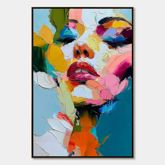 KALEIDOSCOPE SOUL: Colorful Abstract Impasto Portrait Oil Painting | hanging in living room, Abstract wall art