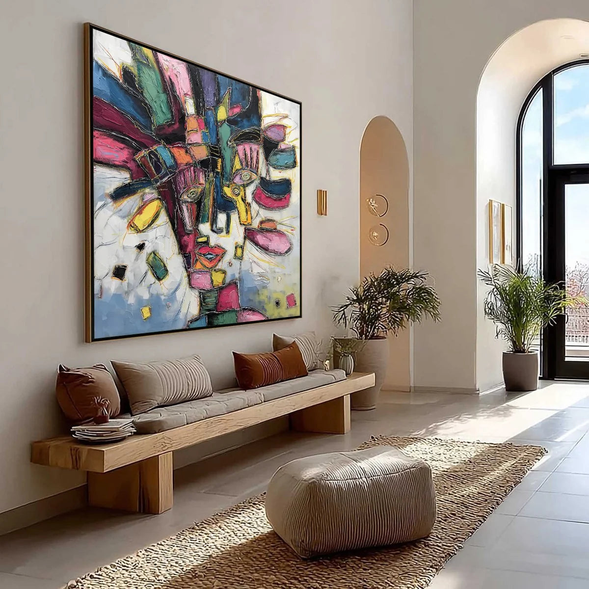 KALEIDOSCOPE SOUL: Large Colorful Abstract Portrait Impasto Painting | Abstract mood, soft natural light studio shot