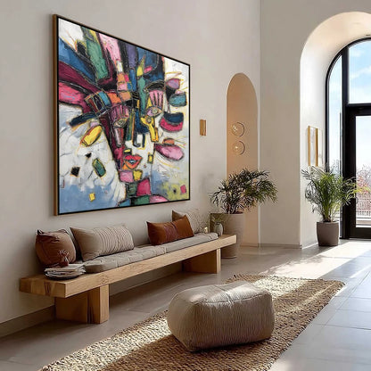 KALEIDOSCOPE SOUL: Large Colorful Abstract Portrait Impasto Painting | Abstract mood, soft natural light studio shot