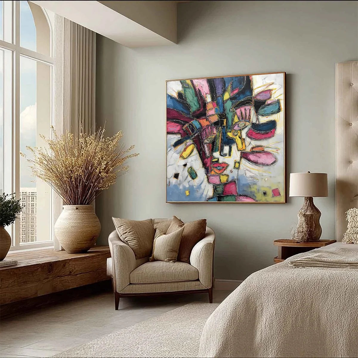KALEIDOSCOPE SOUL: Large Colorful Abstract Portrait Impasto Painting | multi-color palette, original oil on stretched canvas art