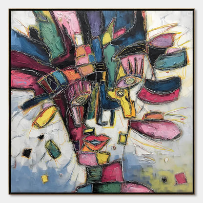 KALEIDOSCOPE SOUL: Large Colorful Abstract Portrait Impasto Painting | hanging in living room, Abstract wall art