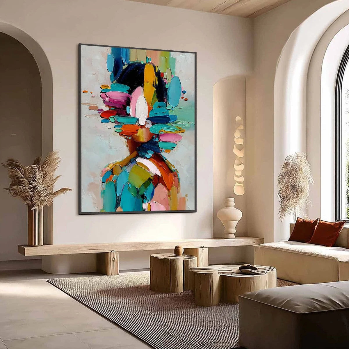 KALEIDOSCOPE SOUL: Colorful Abstract Portrait Impasto Style Wall Art | Abstract mood, soft natural light studio shot