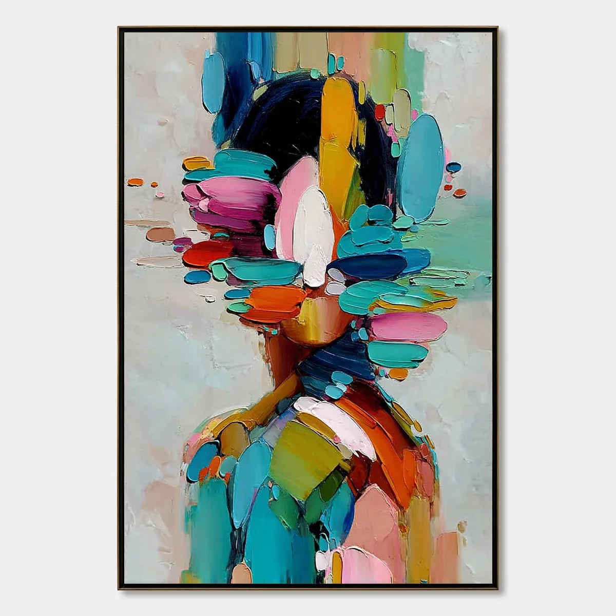 KALEIDOSCOPE SOUL: Colorful Abstract Portrait Impasto Style Wall Art | hanging in living room, Abstract wall art