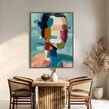 Kaleidoscope: Textured Abstract Portrait Oil Painting Wall Art | black frame version on white wall