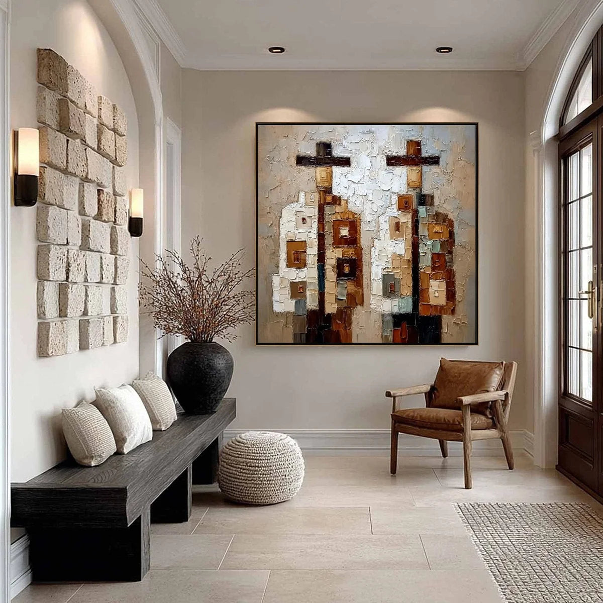 KINDRED: Abstract Figurative Impasto Palette Knife Painting | black frame version on white wall