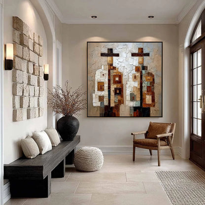 KINDRED: Abstract Figurative Impasto Palette Knife Painting | black frame version on white wall