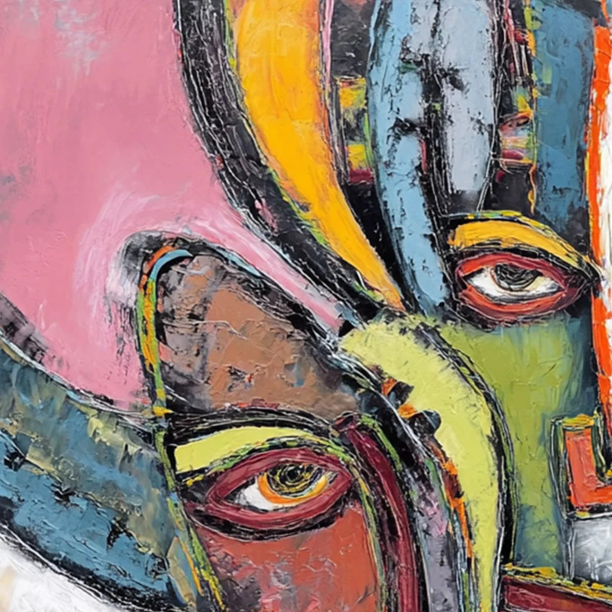 KINDRED SPIRITS: Colorful Abstract Impasto Portrait Oil Painting | rectangular format, hand-painted canvas edge