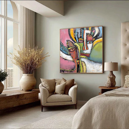 KINDRED SPIRITS: Colorful Abstract Impasto Portrait Oil Painting | multi-color palette, original oil on stretched canvas art