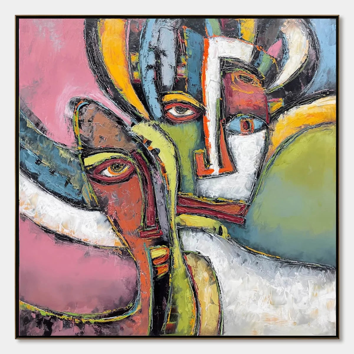 KINDRED SPIRITS: Colorful Abstract Impasto Portrait Oil Painting | hanging in living room, Abstract wall art