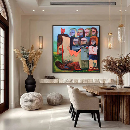 KINDRED SPIRITS: Expressive Figurative Group Portrait Oil Painting | gold frame stretched on neutral wall