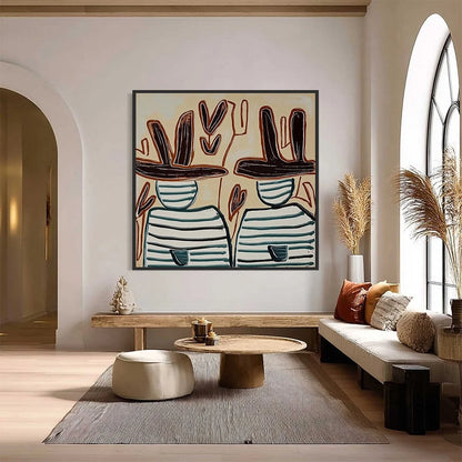 KINDRED SPIRITS: Modern Abstract Figurative Painting of Two Companions | Figurative closeup, raised brushwork detail