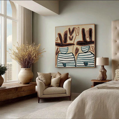 KINDRED SPIRITS: Modern Abstract Figurative Painting of Two Companions | multi-color palette, original oil on stretched canvas art