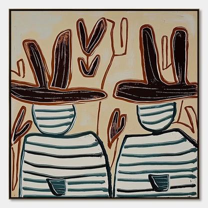 KINDRED SPIRITS: Modern Abstract Figurative Painting of Two Companions | hanging in living room, Figurative wall art