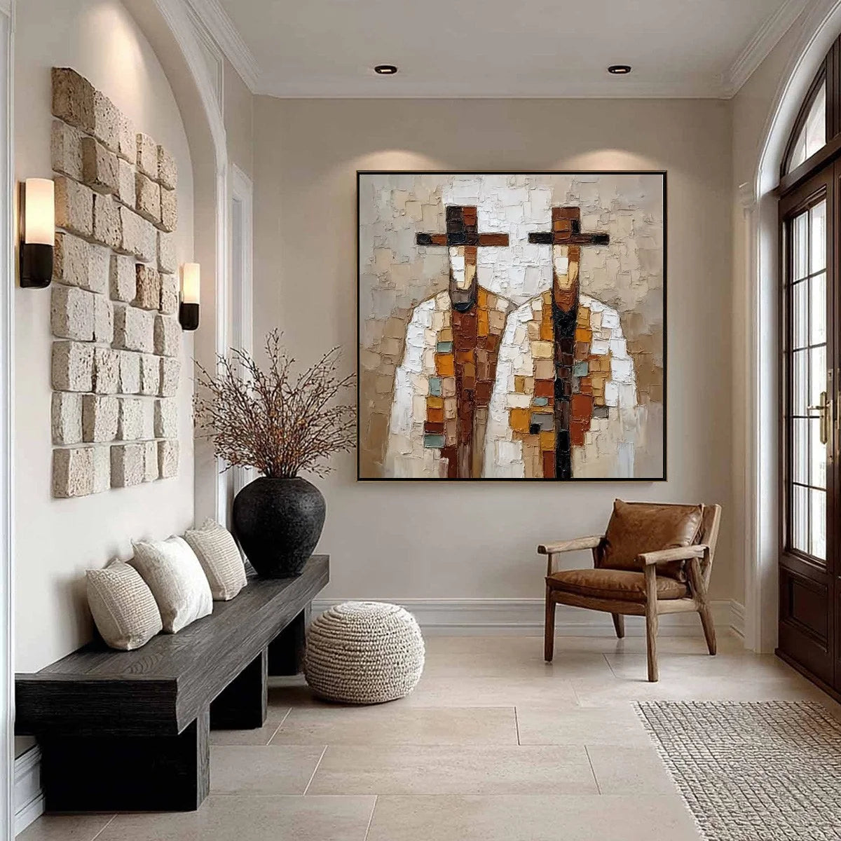 KINDRED SPIRITS: Textured Abstract Figurative Impasto Painting | Figurative mood, soft natural light studio shot