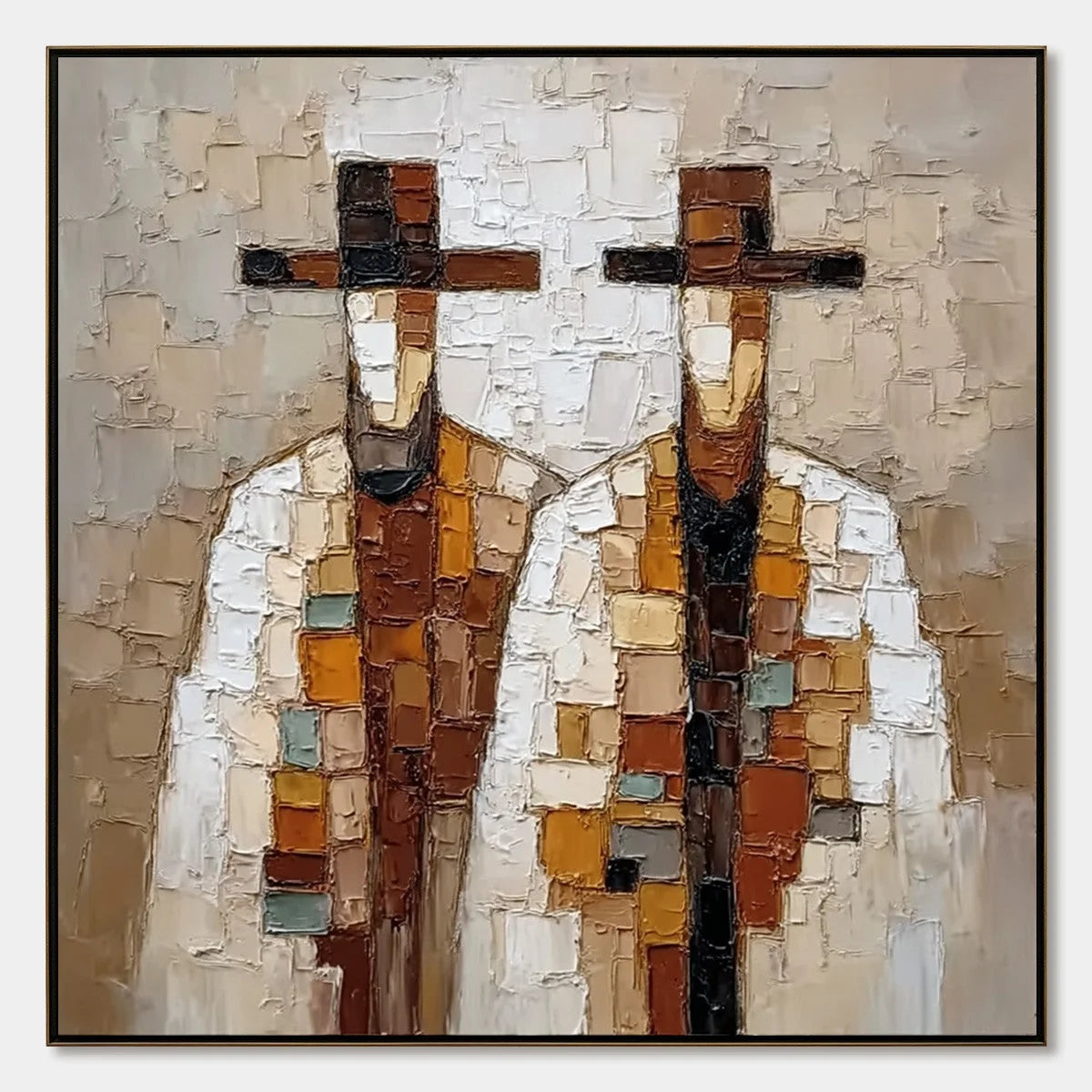 KINDRED SPIRITS: Textured Abstract Figurative Impasto Painting | hanging in living room, Figurative wall art