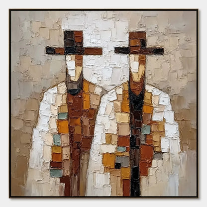 KINDRED SPIRITS: Textured Abstract Figurative Impasto Painting | hanging in living room, Figurative wall art