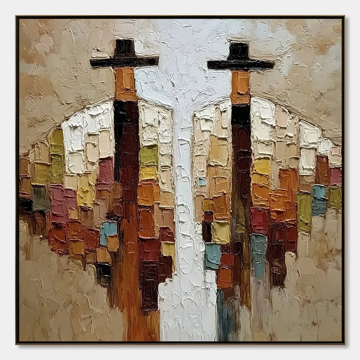 KINDRED SPIRITS: Textured Abstract Figurative Impasto Painting | hanging in living room, Figurative wall art