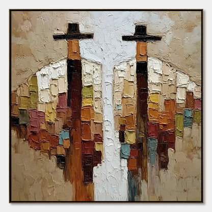 KINDRED SPIRITS: Textured Abstract Figurative Impasto Painting | hanging in living room, Figurative wall art