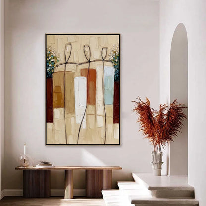KINDRED SPIRITS: Textured Abstract Figurative Impasto Painting | gold frame stretched on neutral wall