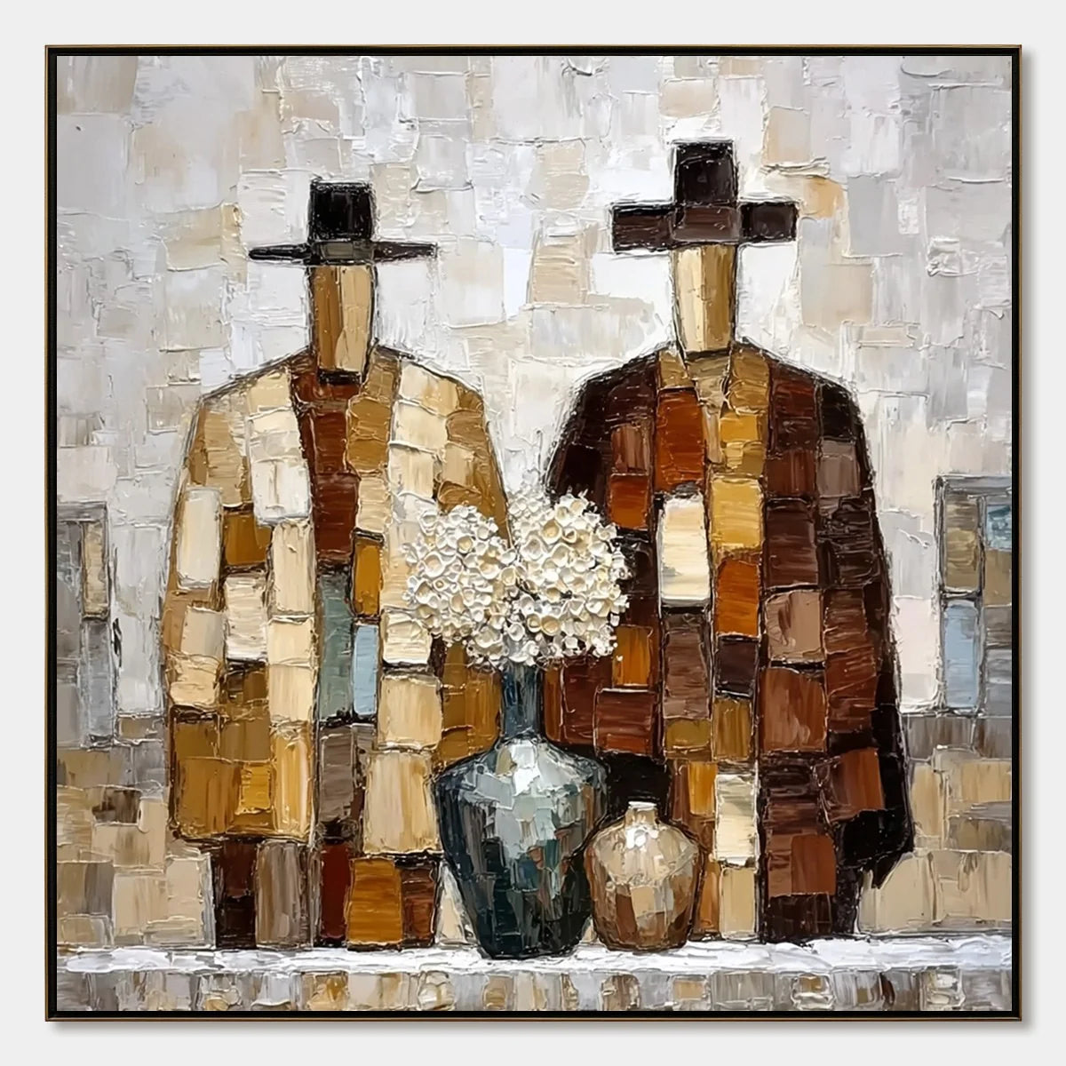 KINDRED SPIRITS: Textured Abstract Figurative Impasto Painting | hanging in living room, Figurative wall art
