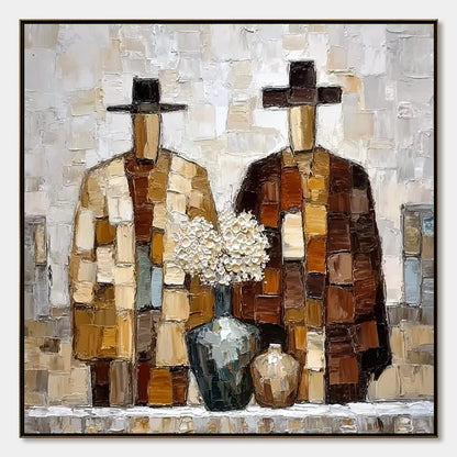 KINDRED SPIRITS: Textured Abstract Figurative Impasto Painting | hanging in living room, Figurative wall art