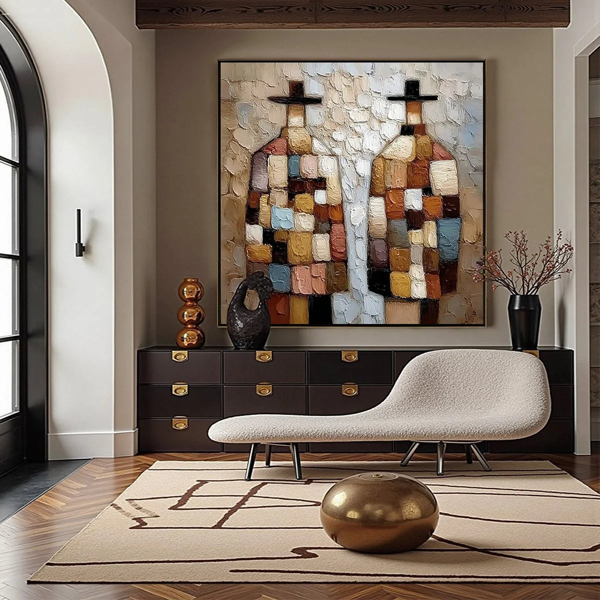 KINDRED SPIRITS: Textured Impasto Figurative Portrait Oil Painting | gold frame stretched on neutral wall