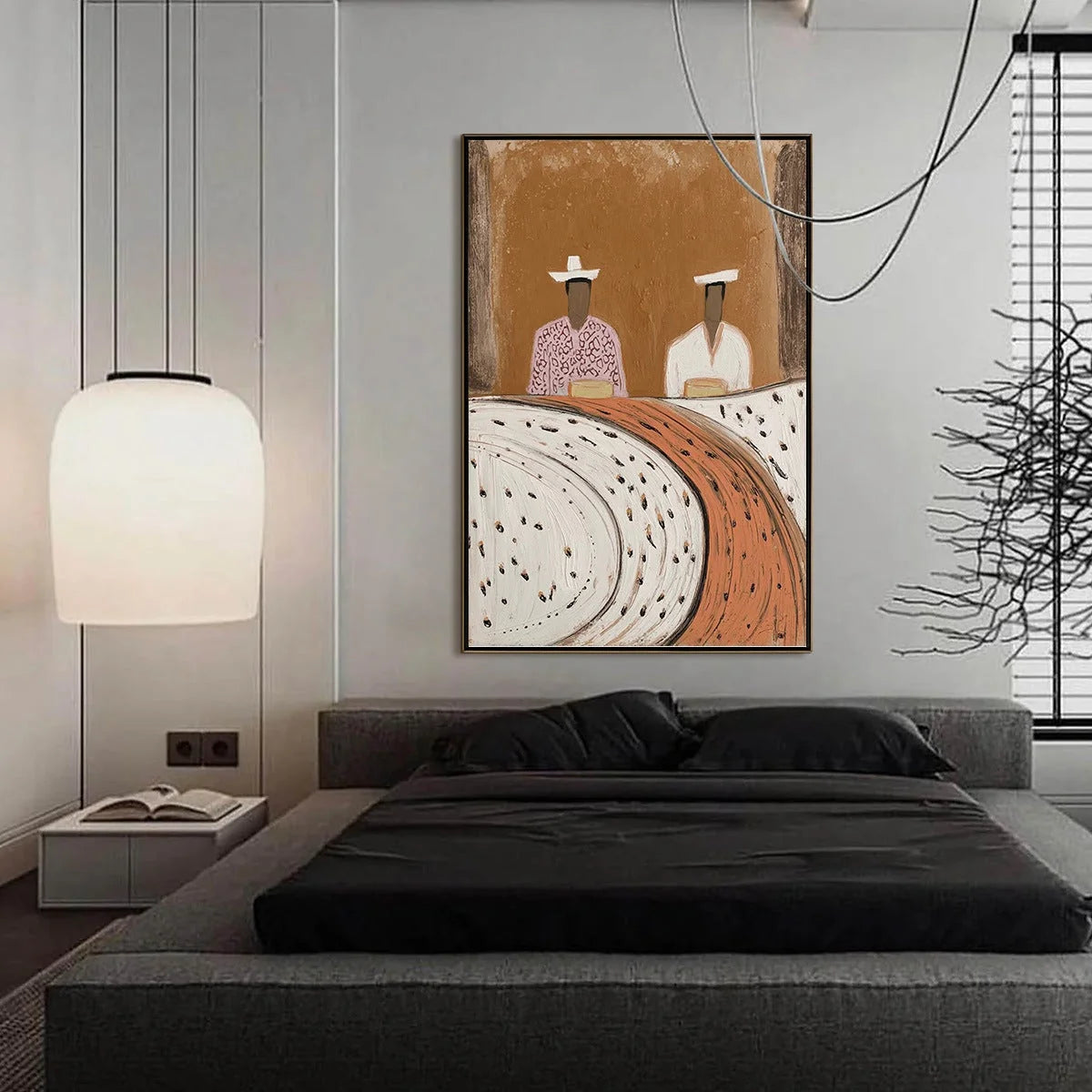 KINDRED SPIRITS: Textured Wabi-Sabi Abstract Portrait Painting | gold frame stretched on neutral wall