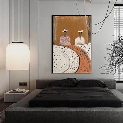 KINDRED SPIRITS: Textured Wabi-Sabi Abstract Portrait Painting | gold frame stretched on neutral wall