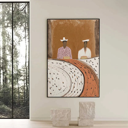 KINDRED SPIRITS: Textured Wabi-Sabi Abstract Portrait Painting | black frame version on white wall