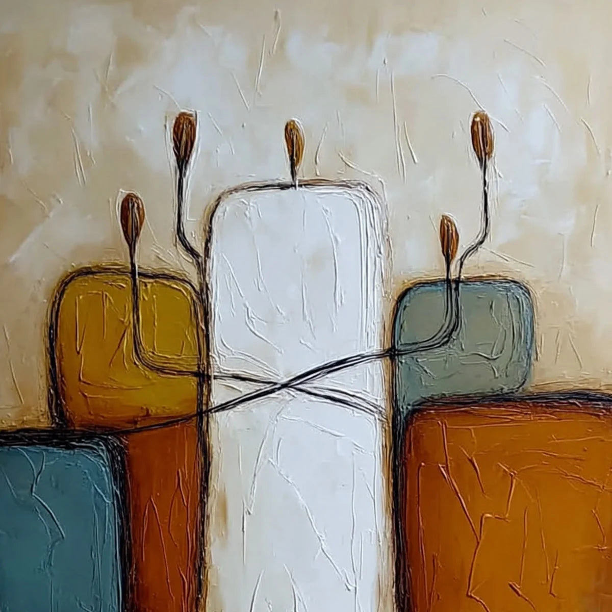 KINDRED: Textured Abstract Figurative Painting of Unity | rectangular format, hand-painted canvas edge