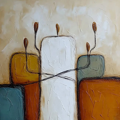 KINDRED: Textured Abstract Figurative Painting of Unity | rectangular format, hand-painted canvas edge