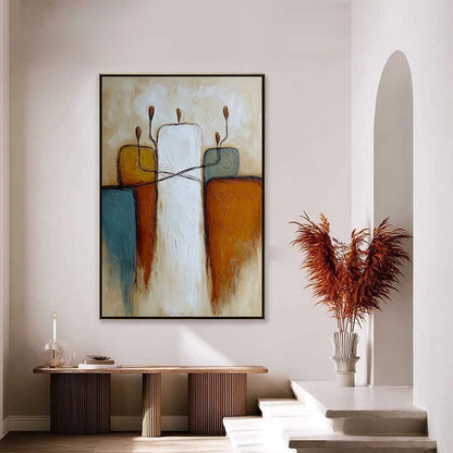 KINDRED: Textured Abstract Figurative Painting of Unity | gold frame stretched on neutral wall