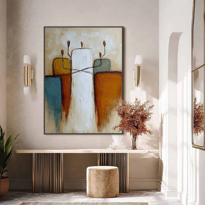 KINDRED: Textured Abstract Figurative Painting of Unity | black frame version on white wall