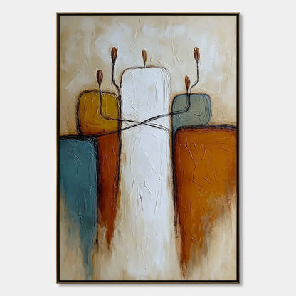KINDRED: Textured Abstract Figurative Painting of Unity | hanging in living room, Figurative wall art