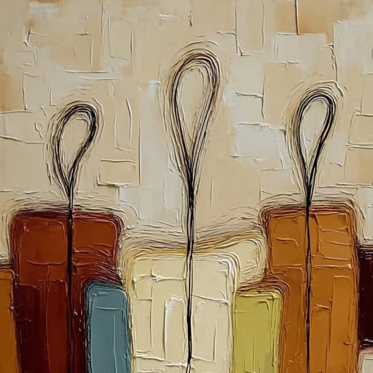 KINSHIP: Textured Abstract Figurative Painting of Three People | rectangular format, hand-painted canvas edge