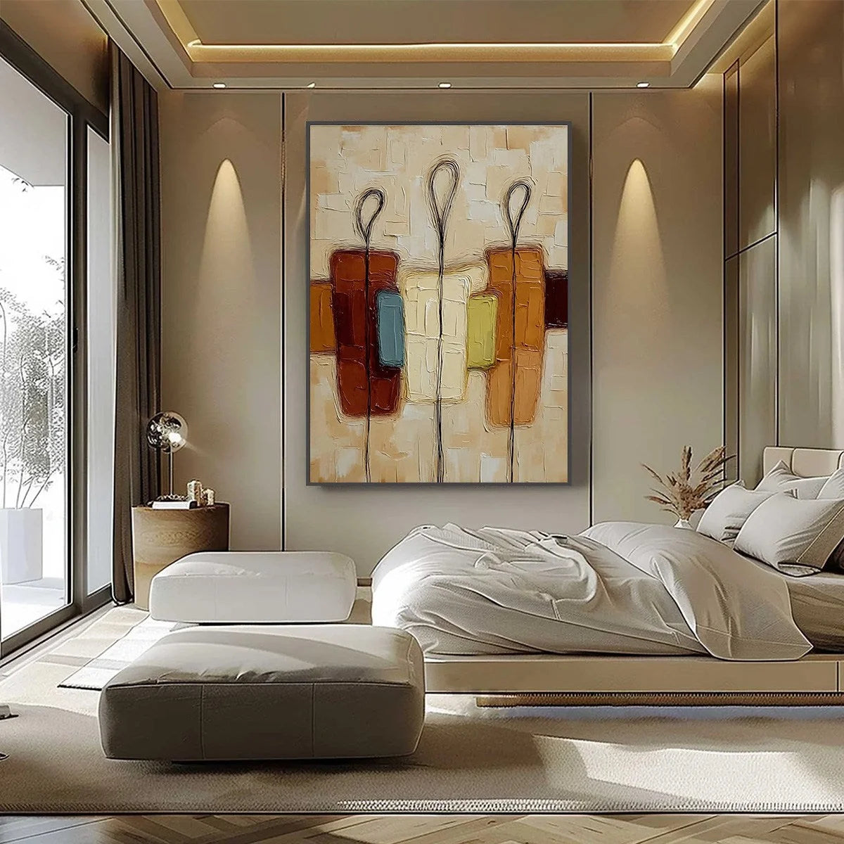 KINSHIP: Textured Abstract Figurative Painting of Three People | Figurative mood, soft natural light studio shot