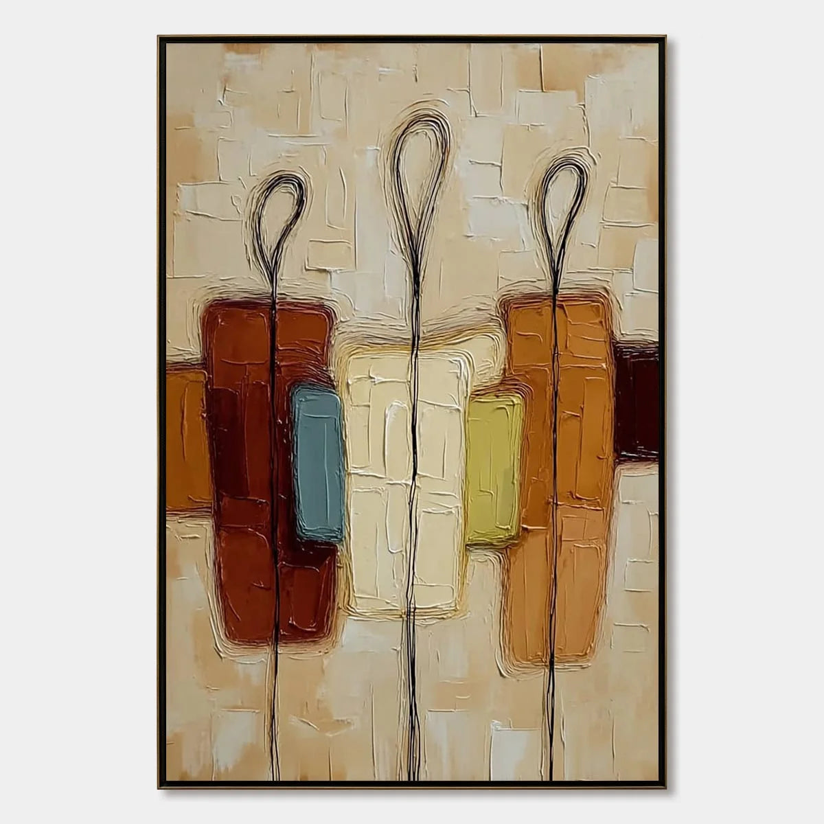 KINSHIP: Textured Abstract Figurative Painting of Three People | hanging in living room, Figurative wall art