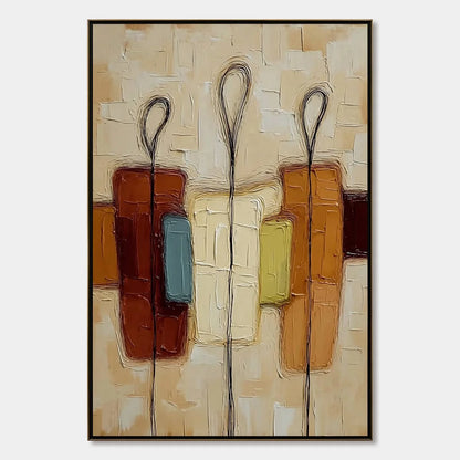 KINSHIP: Textured Abstract Figurative Painting of Three People | hanging in living room, Figurative wall art