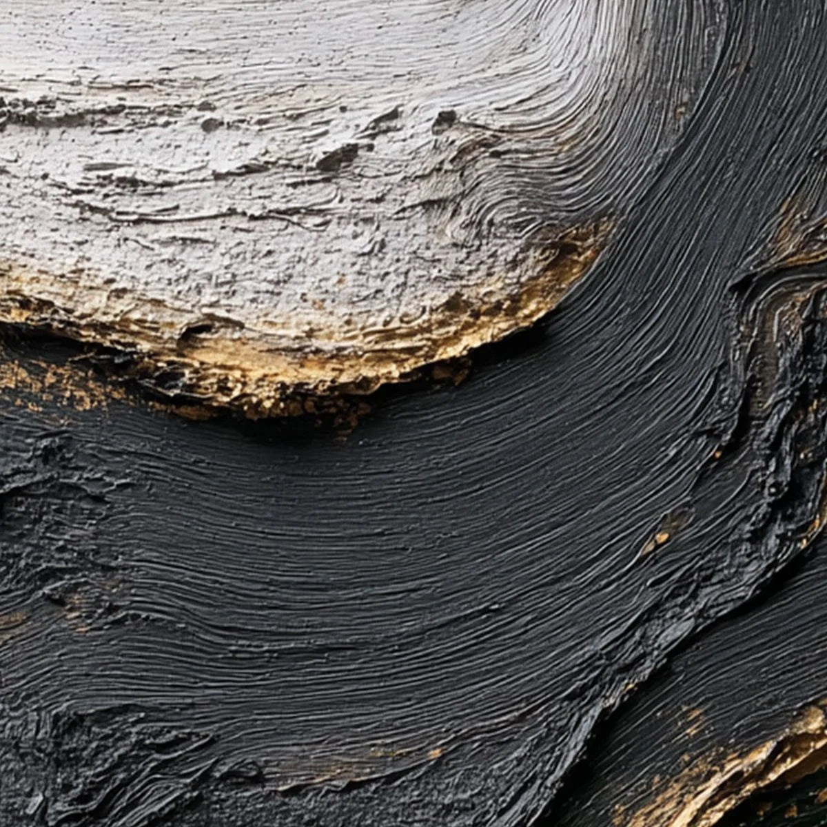 KINTSUGI RIVER: Wabi Sabi Textured Abstract Art in Black, White, and Gold | rolled canvas, ready for custom framing