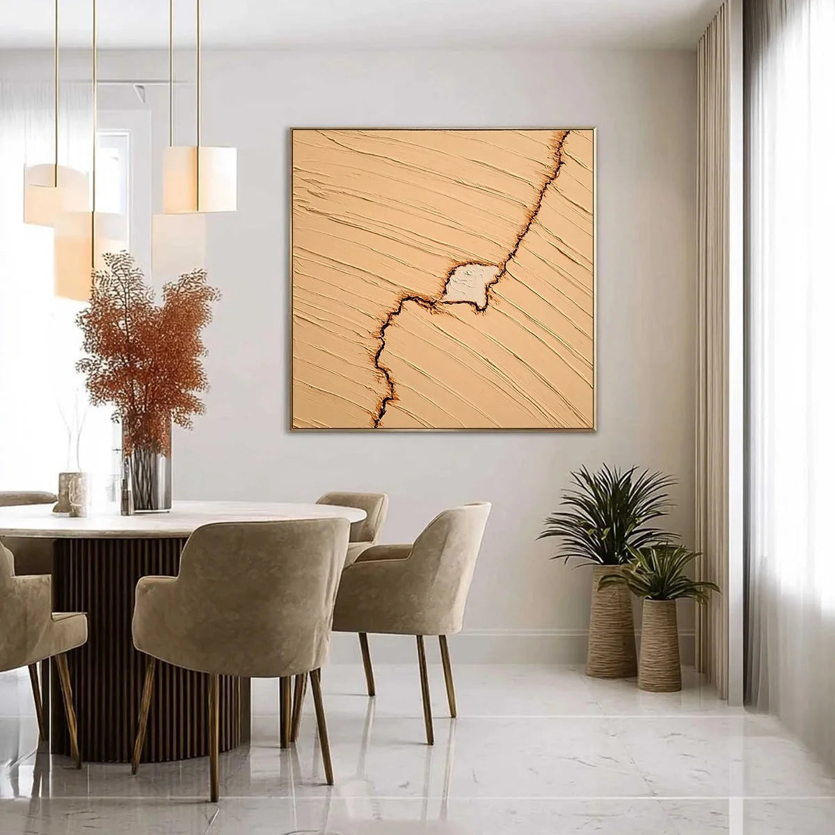 KINTSUGI: Textured Wabi-Sabi Impasto Abstract Painting | gold frame stretched on neutral wall