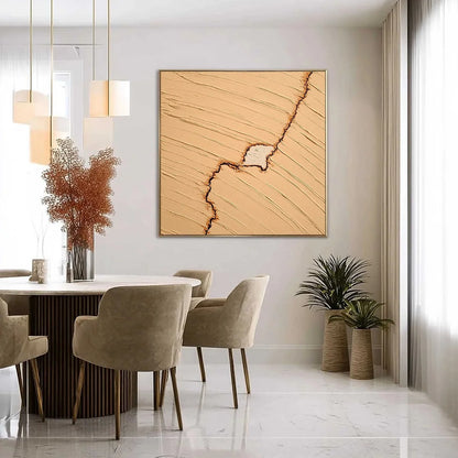 KINTSUGI: Textured Wabi-Sabi Impasto Abstract Painting | gold frame stretched on neutral wall
