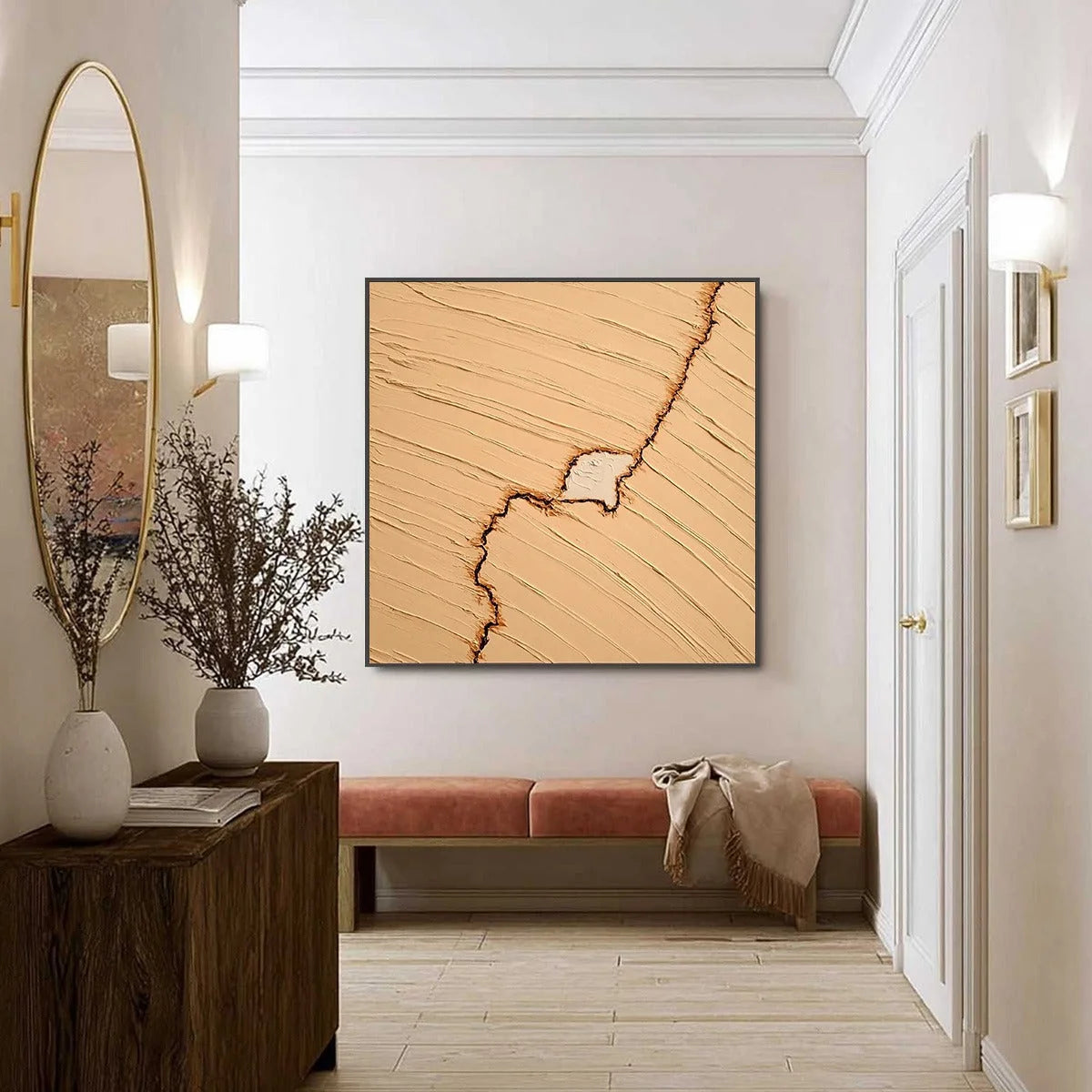 KINTSUGI: Textured Wabi-Sabi Impasto Abstract Painting | black frame version on white wall