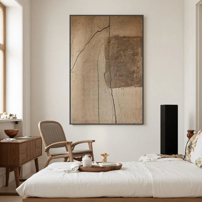 KINTSUGI TRACE: Large Wabi Sabi Textured Abstract Wall Art | black frame version on white wall