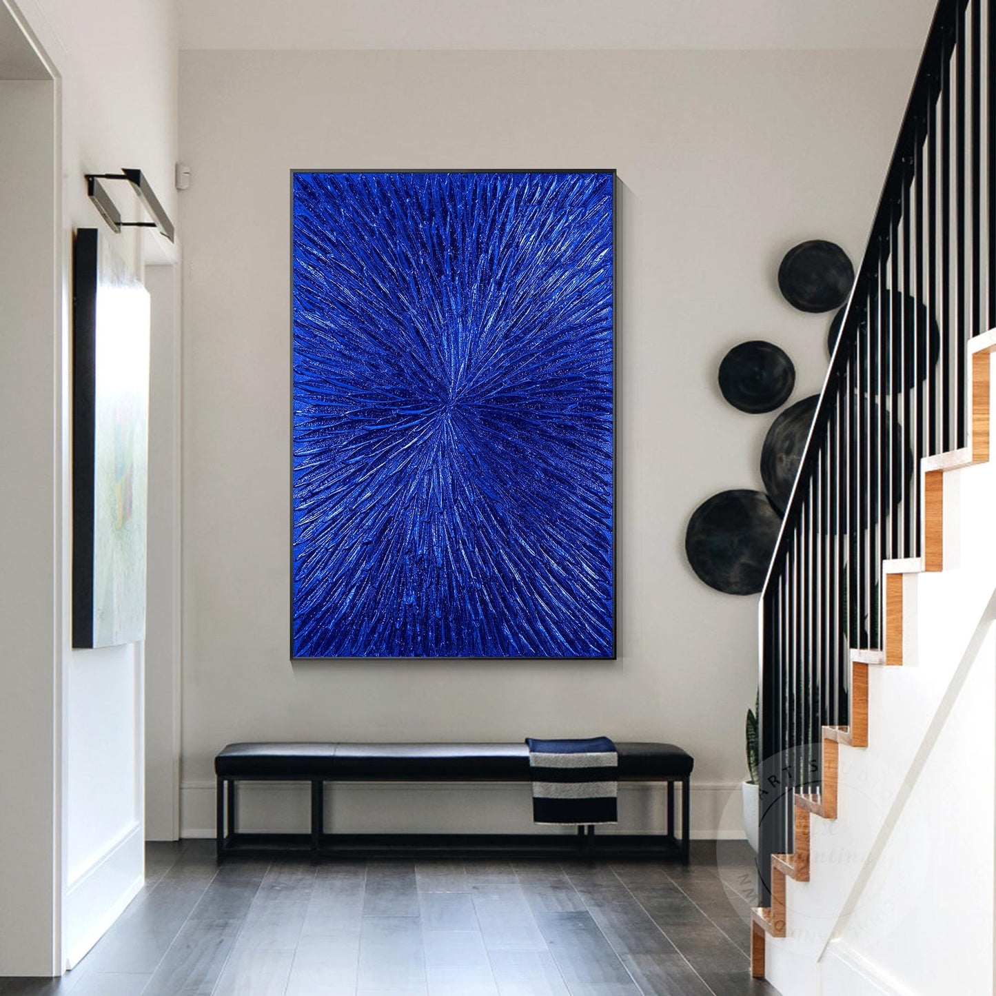 Klein Blue Foil Abstract Textured Flower Art,Royal Blue Painting Luxury Room Wal #4