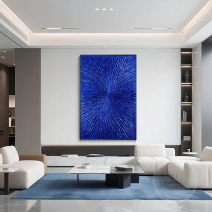 Klein Blue Foil Abstract Textured Flower Art,Royal Blue Painting Luxury Room Wal #5